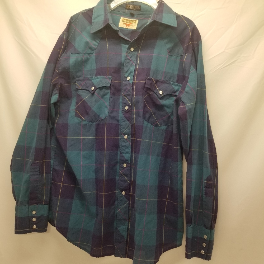 Authentic Western Youngbloods Mens Shirt Size M Pearl Snap Button Up Long Sleeve